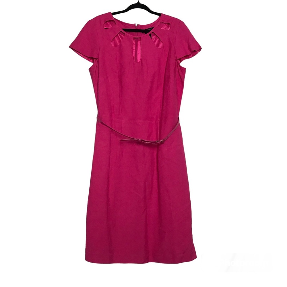 Ashley Stewart Linen Blend Belted Shift Dress Women Size 12 Preppy Office Barbie